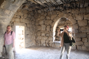 Bethany and Colleen exploring the room where Lawrence of Arabia stayed in Qasr Azraq